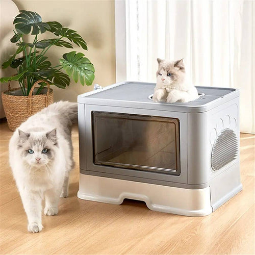 Enclosed Cat Litter Box — Hooded Design with Litter Containment