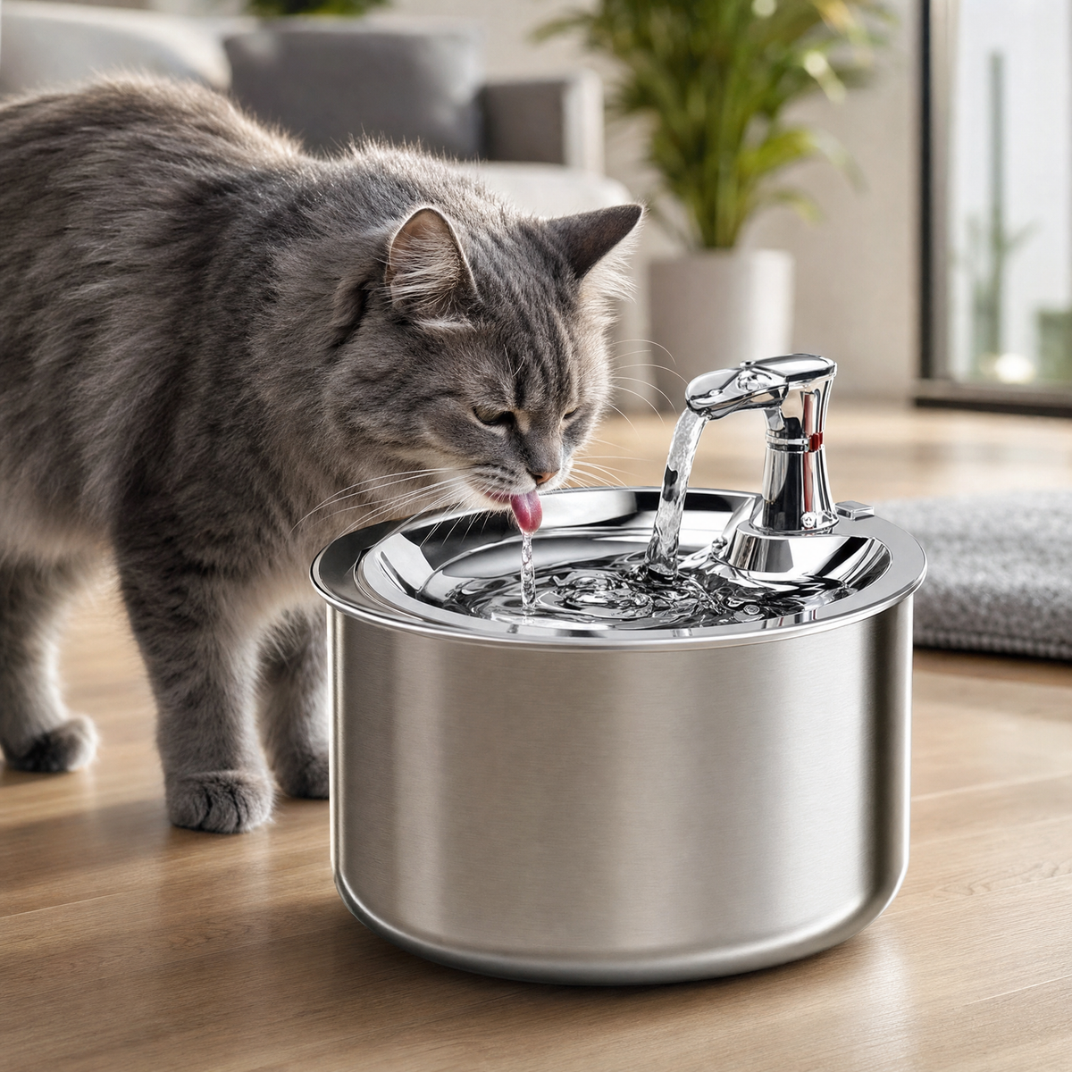 Smart Stainless Steel Cat Water Fountain — Motion-Sensor Fountain with Filter