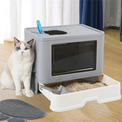Enclosed Cat Litter Box — Hooded Design with Litter Containment