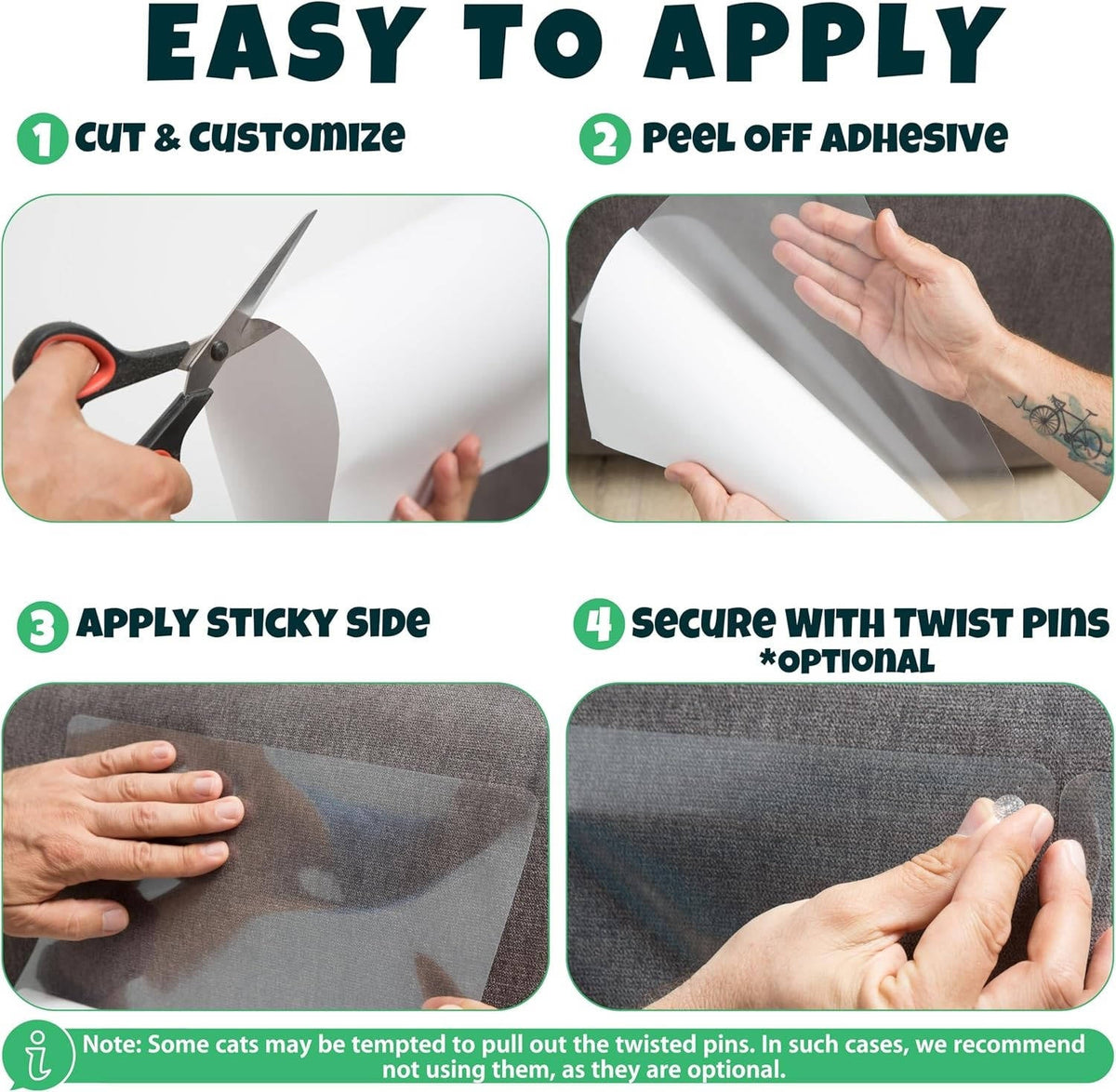 Cat Scratch Furniture Protectors — Clear Couch Guards, 10-Pack with Pins