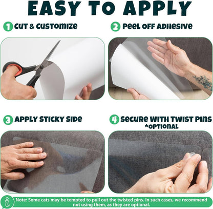 Cat Scratch Furniture Protectors — Clear Couch Guards, 10-Pack with Pins