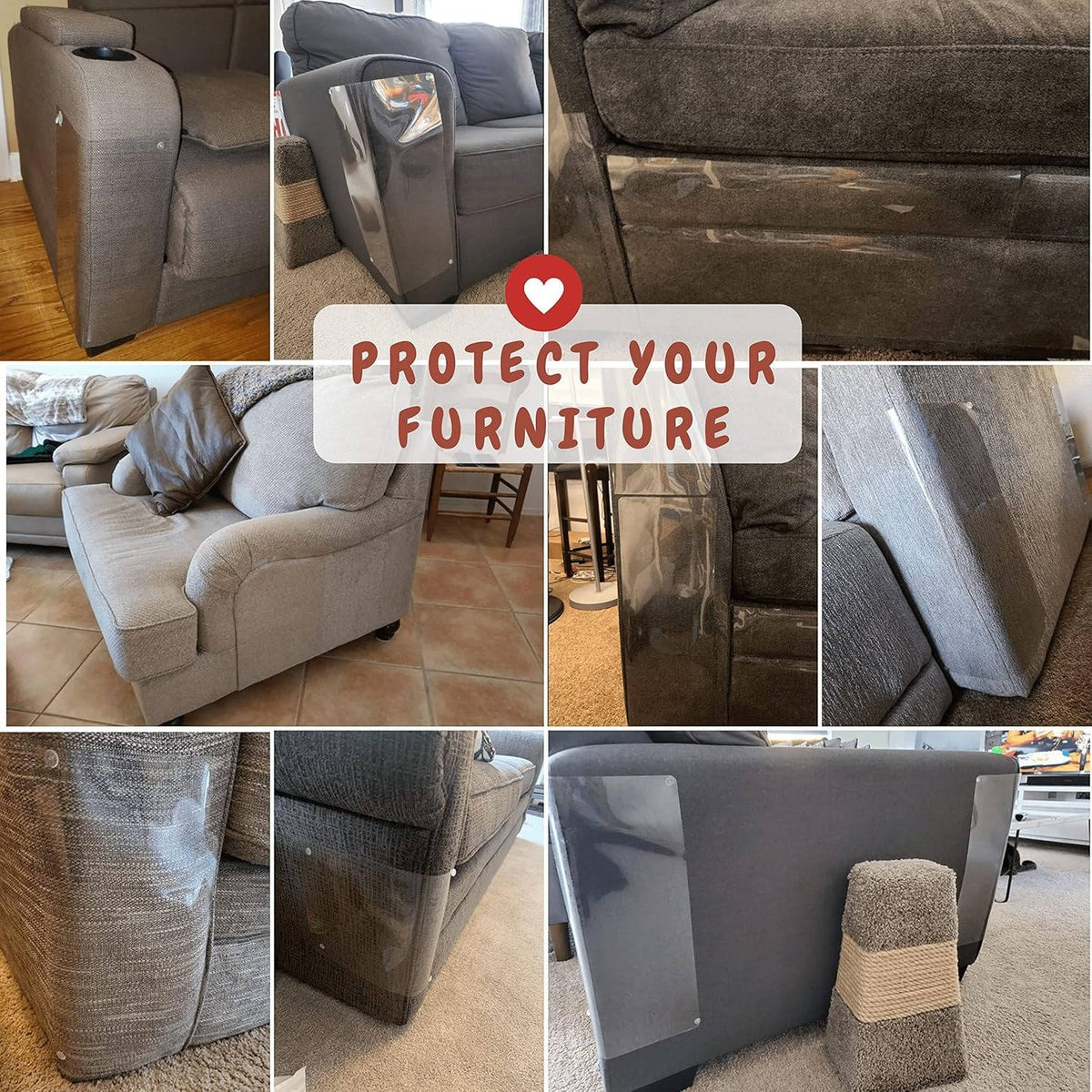 Cat Scratch Furniture Protectors — Clear Couch Guards, 10-Pack with Pins