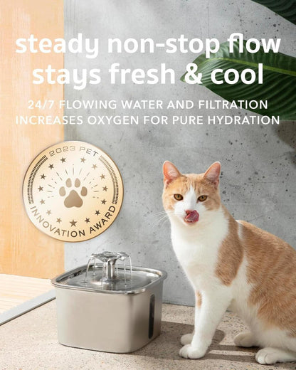 Stainless Steel Cat Water Fountain — Quiet Pet Drinking Fountain